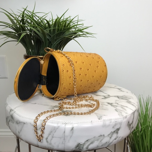 ‼️ Ostrich Barrel Mustard Color Purse Bag Chain - Picture 7 of 8